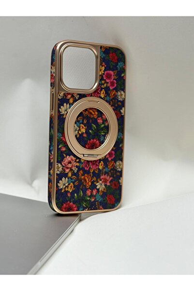 EFCASE iPhone 15 Pro Max Tuval Kılıf - Egzotik Lotus Desenli Sanatsal Koruyucu
