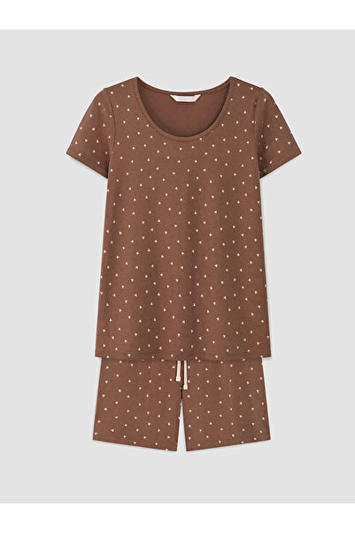 LC Waikiki Brown Heart Patterned Maternity Shorts Pajama Set