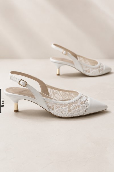 Women Lay-z Women's White Lace Stiletto Comfortable Fit 5 cm Heel