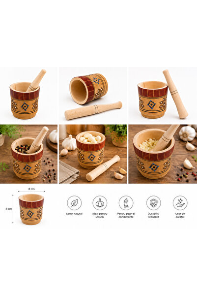 RenKris Mojar cu pistil din lemn Artizan WoodCraft, pentru usturoi, sare, pip...