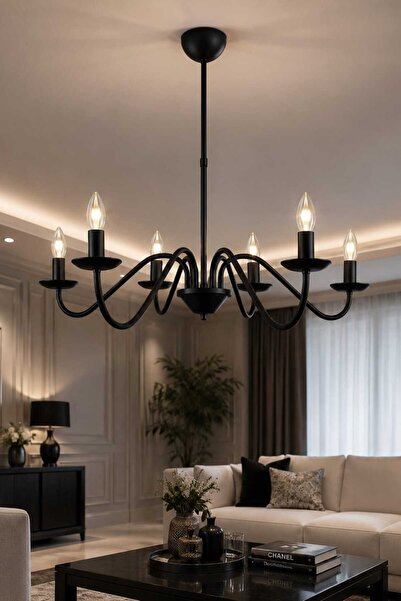 BSA LIGHTING VELA 6'LI SİYAH MODERN AVİZE ( E14 DUYLU) KLASİK ŞIK AVİZE