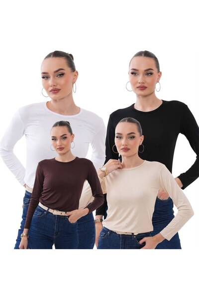 bykombincim Bisiklet Yaka uzun kollu body 4'lü kombin %100 VİSKON Kendi Tarzı...