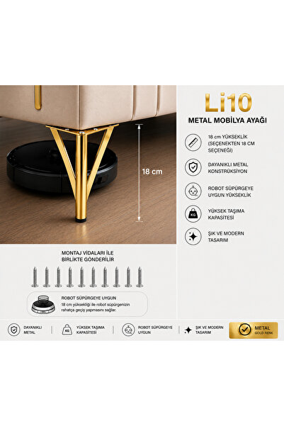 Store Metal Ayak 18 cm gold ( altın ) Koltuk Kanepe Tv ünitesi Baza Dolap Kom...