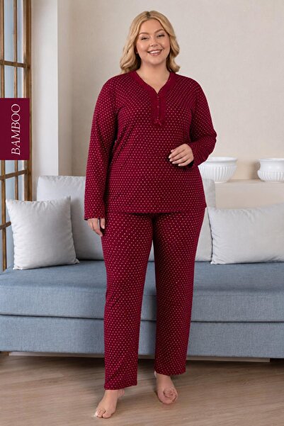 DERYA Women's Plus Size Lace Collar Bamboo Long Sleeve Slim Pajama Set 8110B ...