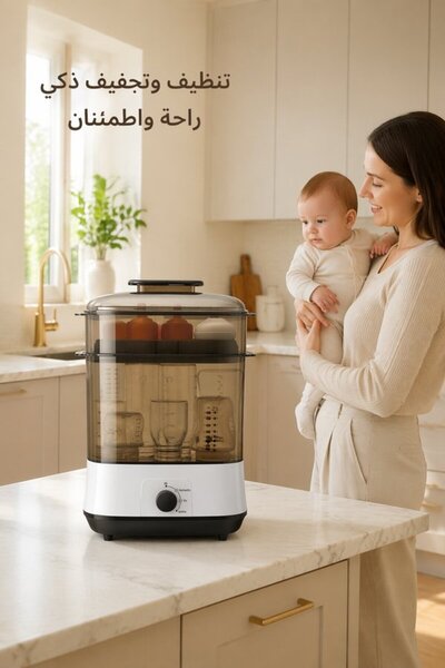 Generic جهاز تعقيم وتجفيف بالبخار الكهربائي للرضاعات بسعة 8 قطع، تخزين لمدة 7...