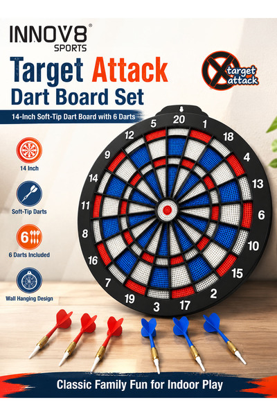 Innov8 Sports Innov8 Target Attack 14-Inch Soft-Tip Dart Board Set with 6 Pla...