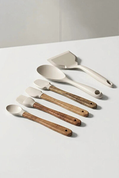 Kitchen Life 6-Piece Heat-Resistant Silicone and Wooden Handle Kitchen Utensi...