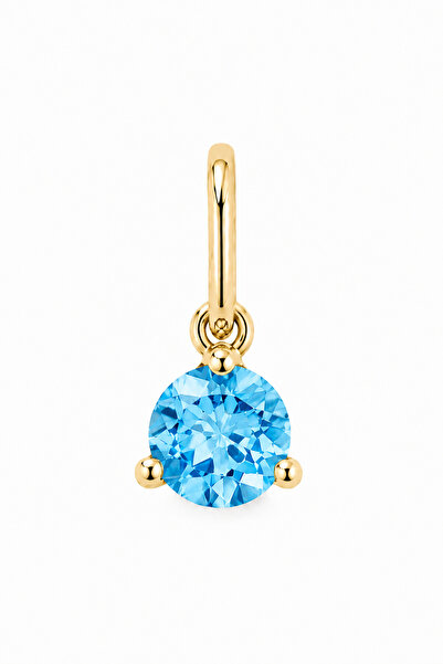 KAIROS JEWELRY 14 Ayar Altın Doğal Mavi Topaz Taşlı Modern Charm Kolye Ucu