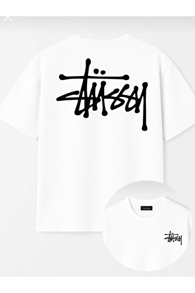 SAUDI Stüssy printed Men and Women's 100% Cotton T-Shirt - Oversized Crew Nec...