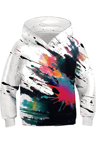 OEM Hanorac lejer pentru copii, cu mâneci lungi, alb, cu model abstract și gl...