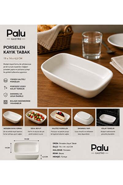 PALU GASTRO Porcelain Kayık Plate 19X14 cm White - Stylish and Modern Present...