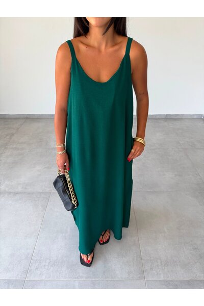 Paw Garage Γυναικείο φόρεμα Rose Tela με λουράκια Maxi Size Side άνοιγμα