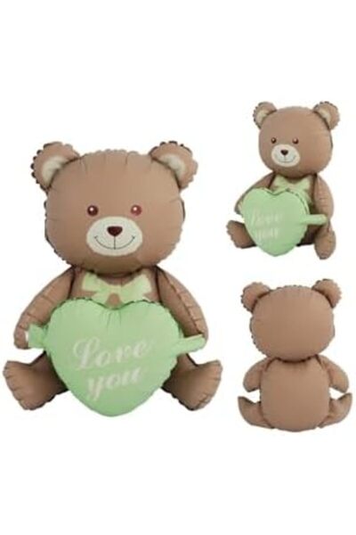 Yıldızan Retro Sitting Heart Bear Foil Balloon, Green 931845