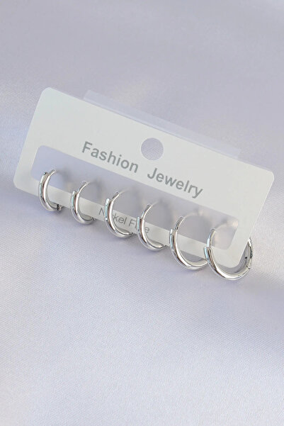 ALKASAZ Brass Silver Color Oval Earring Set