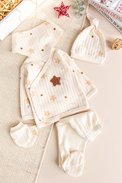 Babymod Star Patterned 100% Cotton 5 Piece Girls Boys Hospital Discharge Set ...