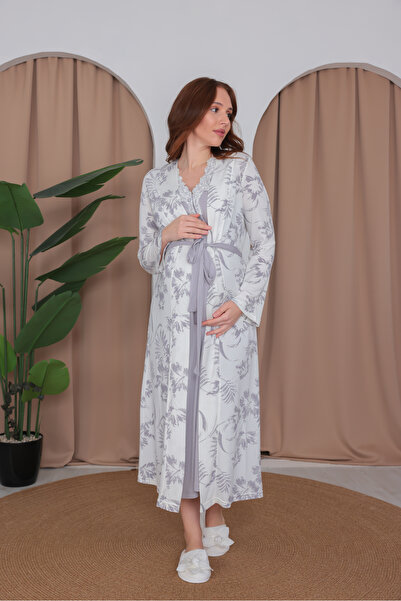 BLACKMORE New Season Gray Women's Strappy Lace Summer Patterned Maternity Nig...