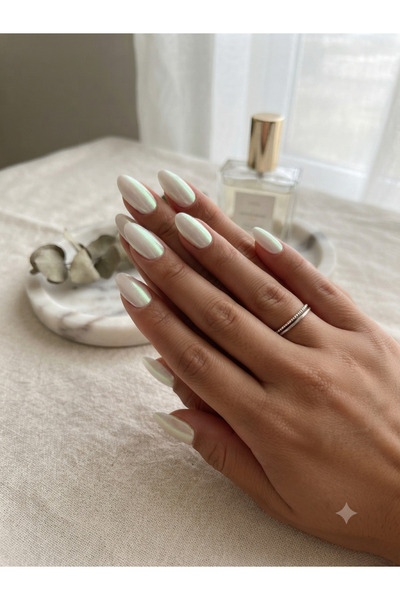 Shades On Nails Handmade Press-On Nails Set - Size Short Iridescent Pearlesce...