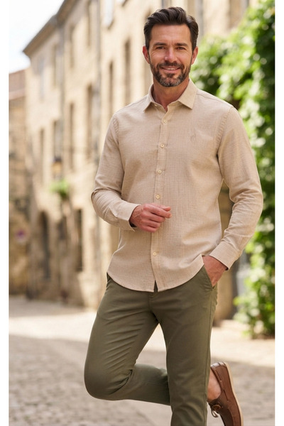 Chordi Men's Regular Fit Raw 100% Linen Shirt
