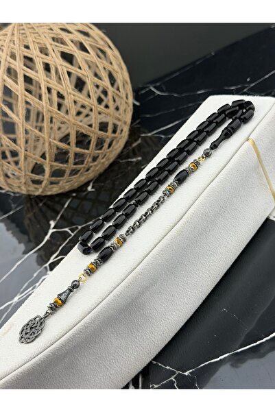 Tesbihci sinan Siyah Ateş Kehribar Tesbih – 7x11 mm Kapsül Kesim – Oksitlenmi...
