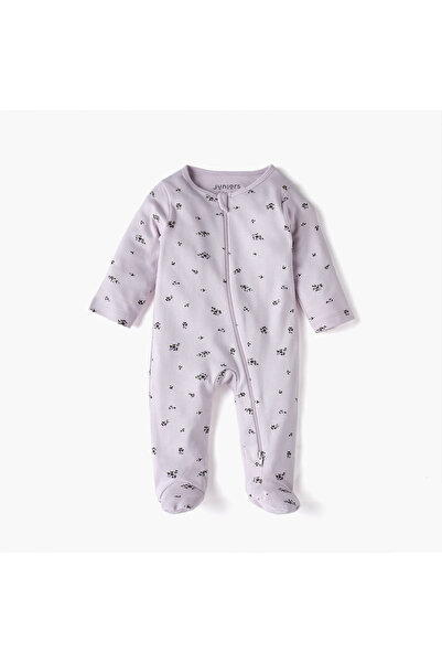 Juniors Floral Print Sleepsuit with Long Sleeves and Zip Closure