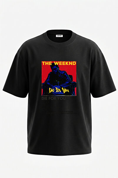 Anetos The Weeknd_59 Design Printed Oversize Black T-Shirt