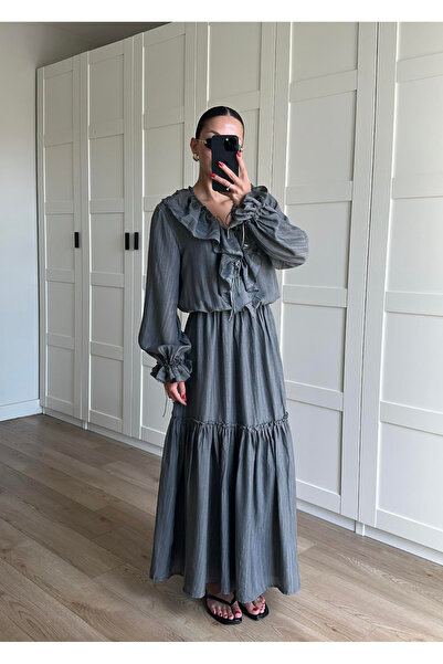 My Blog Anthracite Ruffle Detailed Toulon Dress - 2Y204126