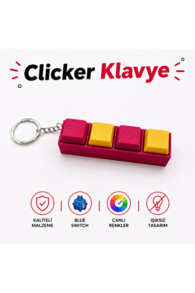 HDA Makers Sarı-Kırmızı 4 Tuşlu Blue Switch Clicker Stres Atıcı Klavye Anahta...
