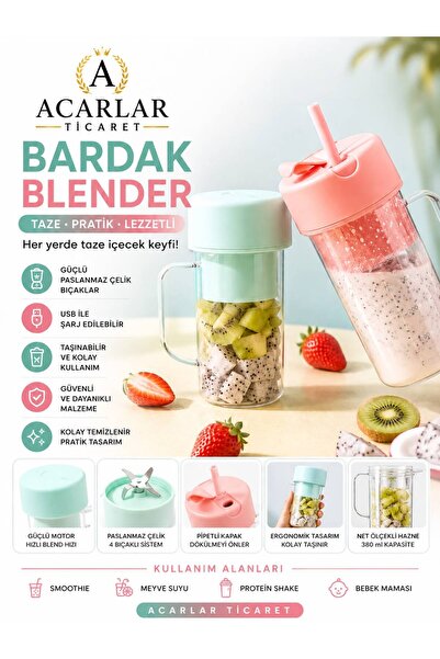 Acarlar Ticaret Bardak Blender Taşınabilir Mikser Pipetli