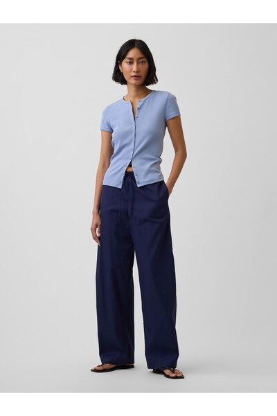 GAP Kadın Lacivert Poplin Easy Barrel Pantolon
