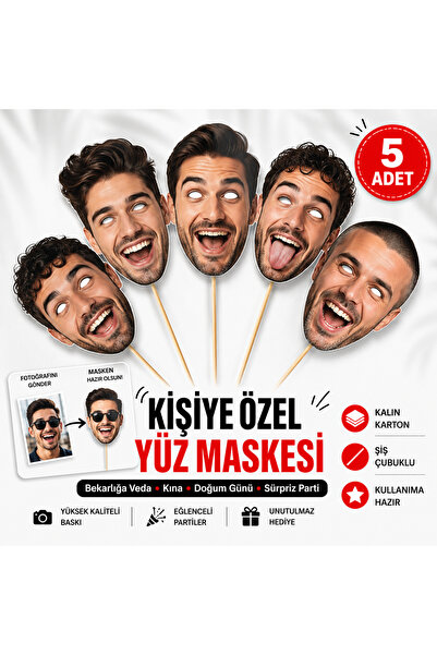 İNCİ sepette 5 Adet Kişiye özel Nikah, Düğün, Kutlamaya özel Fotoğraflı Yüz M...