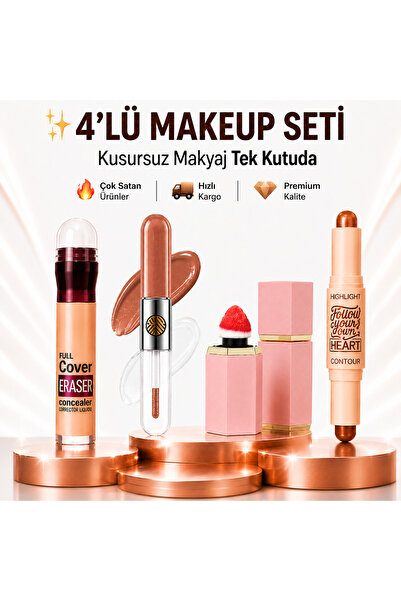 ROWENAROSE 4.LÜ MAKYAJ SETİ GÖZ ALTİ KAPATİCİ-HIGHLIGHTER-RUJ-ANLLIK