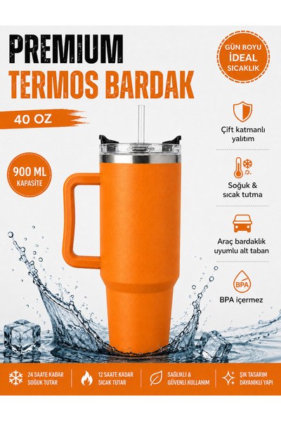 90 0 ml Çelik Paslanmaz Kahve ve Su Matarası | Pipetli, Kapaklı, Isı ve Soğuk Korumalı Termos Bardak Araba ve Günlük Kullanım İçin Uygun ne
