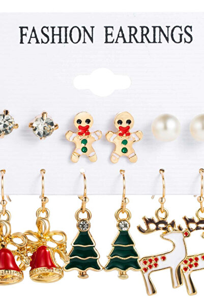 VeeShop Set 12 cercei de Craciun, clopotei, braduti, reni, omuleti de turta d...