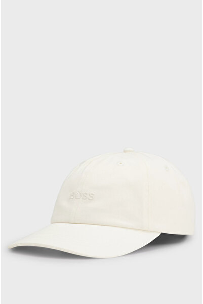 BOSS Men's Embroidered Logo Patterned Adjustable Buckle Cotton Cream Hat