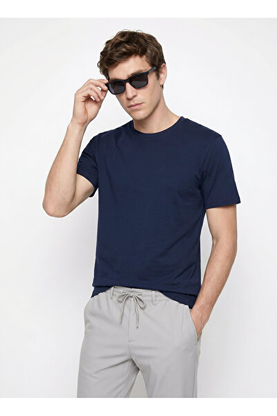 ALTINYILDIZ CLASSICS Tricou slim fit pentru bărbați, albastru marin, cu gât t...