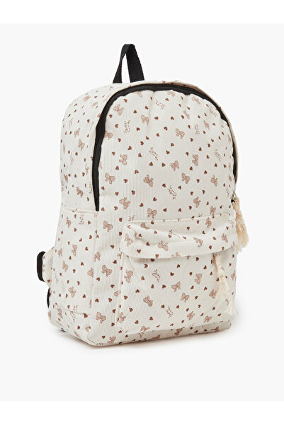 Styli Girls Off White Graphic Bow Print Backpack