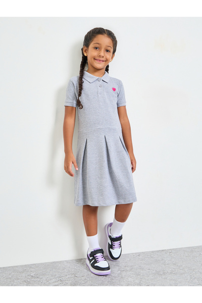 Styli Girls Cotton Polo T-Shirt Dress With Flared Hem