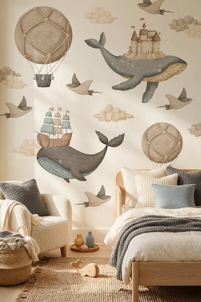 MSticker Premium Boho Whale Wall Sticker Set 18 Pieces |   Baby & Kids Room S...