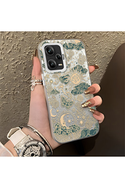 ARTISHELL Redmi Note 12 Pro 5G Uyumlu Altın Renkli Güneş Ay Deseni Şık Telefo...