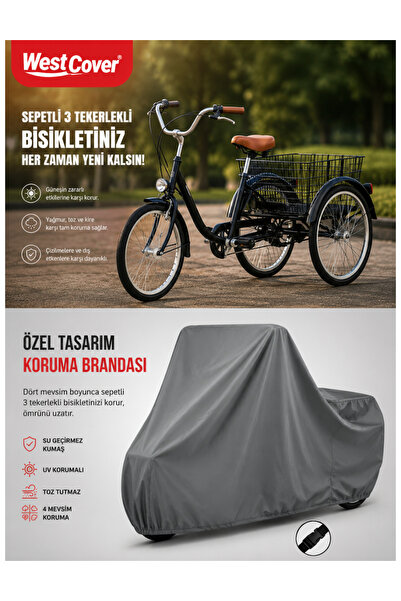 WestCover Su Geçirmez Sepetli 3 Tekerlekli Bisiklet Brandası Toz Yağmur Güneş...