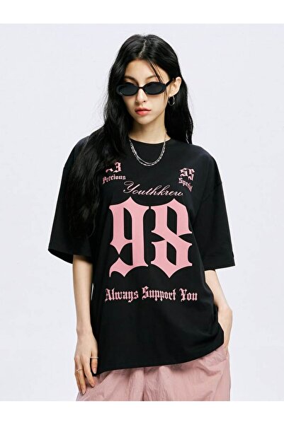 ZAVIXO 100% Cotton 95 Printed Oversize Women's T-Shirt – Relaxed Fit Casual B...