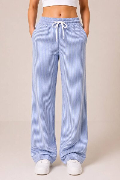 Miyalon Women's High Waist Summer Wide Leg Pants with Pockets and White Stripes