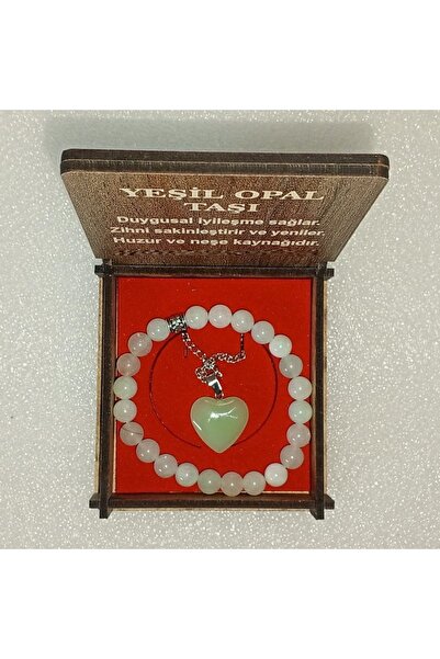 ( 2 PARÇA ) 1 SET 6020 SERİ DOĞALTAŞ KOLYE & BİLEKLİK SETİ YEŞİL OPAL TAŞI HEDİYE KUTULU