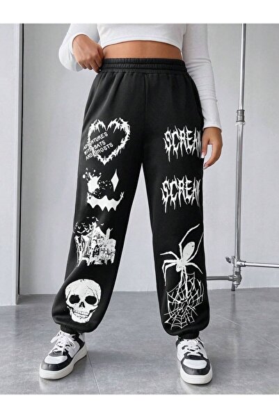 classy moda Unisex Spider Figured Front Printed 2 Thread Combed Cotton Baggy ...