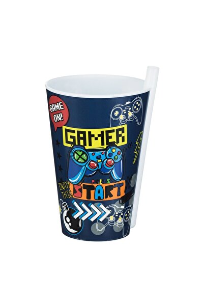 OEM Pahar copii, model gamer, pai, albastru, 400ml – băut ușor și sigur pentr...