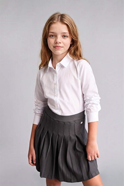 DeFacto Regular Fit Poplin Long Sleeve White Shirt Girls H9661A826Au