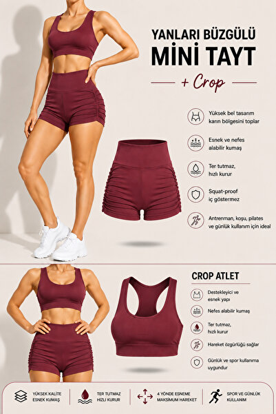 CARABO MODA Ženske mini leggins sa visokim strukom i bočnim naborima - set od...
