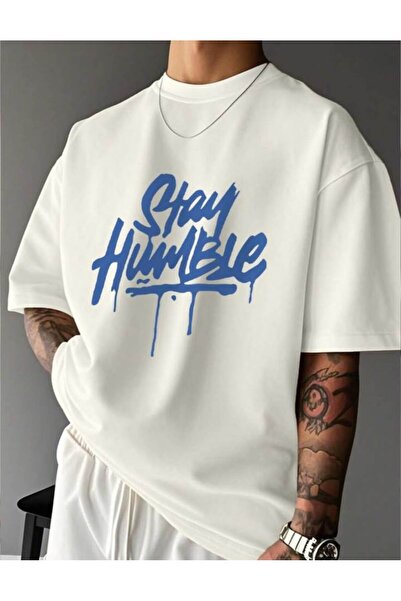 ZAVIXO Men's Stay Humble Printed Oversize 100% Cotton Short Sleeve Casual Bas...