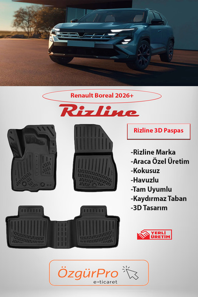 Rizline Renault Boreal 2026 ve Sonrası 1.3 Tce 3D Havuzlu Paspas Siyah