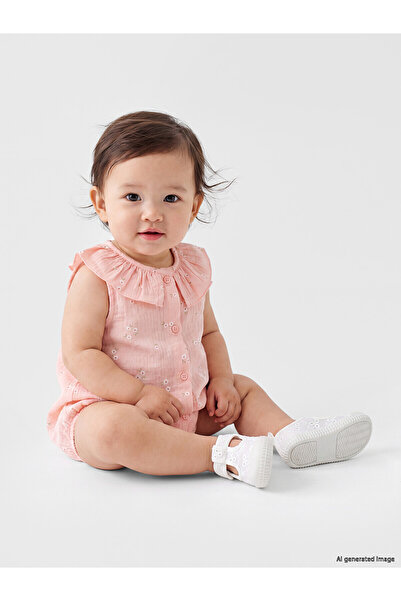 LC Waikiki Nevavm Ruffled Baby Collar Printed Baby Girl Muslin Jumpsuit with ...